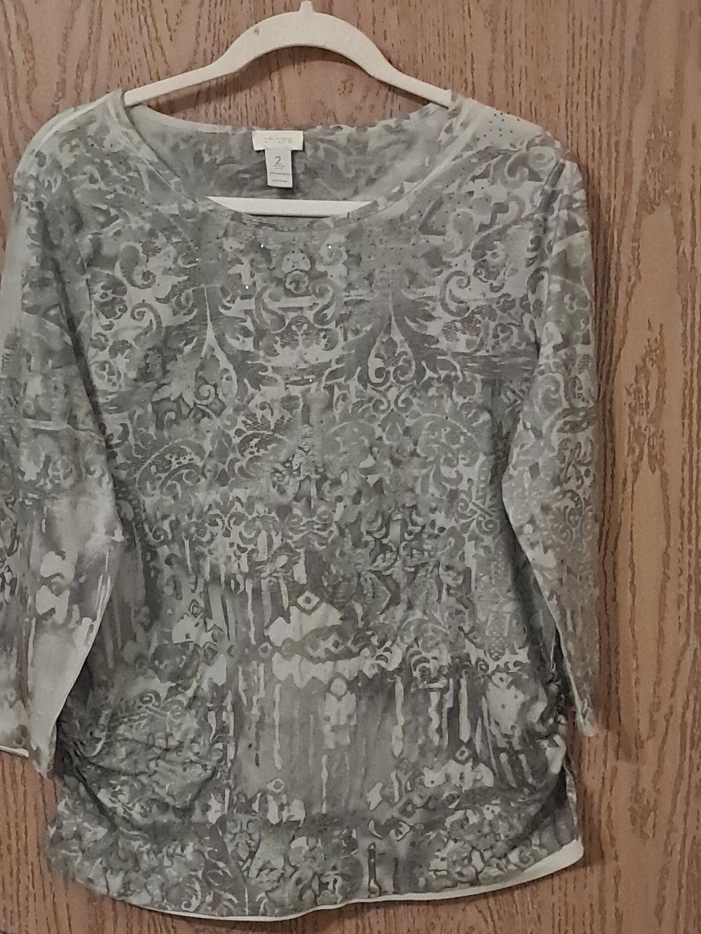 Chico's Gray Patterned Long-Sleeve Blouse